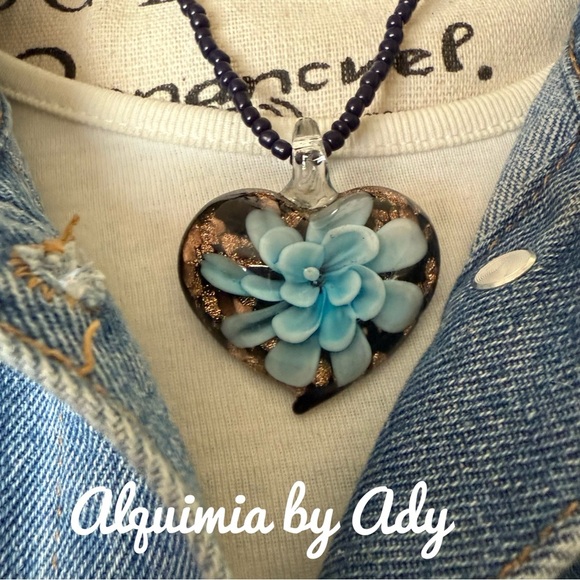 Statement big Murano heart necklace beaded choker - Picture 1 of 3